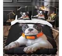 Chien carlin mignon Parure de Lit 3D Effet Ultra Douce Microfibre résistante Animaux de compagnie drôles Housse de Couette Fermeture Éclair Hypoallergique for Garçons Filles Double（200x200cm）