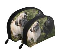 Chien Carlin Noir et Blanc, Trousse de Maquillage Coquille Femme Petit Porte-Monnaie Trousse de Toilette Trousse à cosmétiques 2 pièces