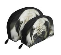 Chien Carlin, Trousse de Maquillage Coquille Femme Petit Porte-Monnaie Trousse de Toilette Trousse à cosmétiques 2 pièces