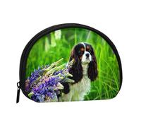 Chien Cavalier King Charles Spaniel Fleurs de Lupin,Trousse de Rangement pour Femme, Trousse à Maquillage, Petit Porte-Monnaie, Pochette à Monnaie.