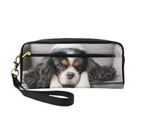 Chien Cavalier King Charles Spaniel, Trousse de Maquillage Trousse à cosmétiques Trousse de Toilette de Voyage Portable Trousse à Crayons en Cuir pour Femmes Filles