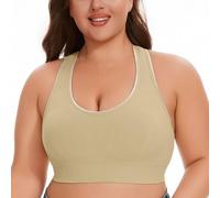 Chien Chaleur Women's Breathable Plus Size No Underwire No Marks Hollow Bra Thin Yoga Underwear Haute Grande Taille (Beige, XXXXL)