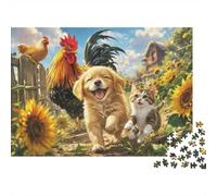 Chien Chat Tournesol 1000pcs pour Adultes Mini Puzzle Difficile | 70x50cm Carton Décor Salon Structure Durable Cadeau Anniversaire Relaxation