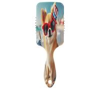 Chien Chihuahua de plage avec coussin de cheveux drapeau des États-Unis, brosse antistatique, brosse à cheveux saine pour femme, brosse de voyage
