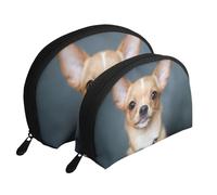 Chien Chihuahua, Trousse de Maquillage Coquille Femme Petit Porte-Monnaie Trousse de Toilette Trousse à cosmétiques 2 pièces