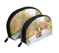 Chien Chihuahua, Trousse de Maquillage Coquille Femme Petit Porte-Monnaie Trousse de Toilette Trousse à cosmétiques 2 pièces