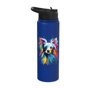 Chien chinois à crête coloré à l'aquarelle Stainless Steel Insulated Water Bottle