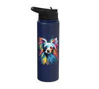 Chien chinois à crête coloré à l'aquarelle Stainless Steel Insulated Water Bottle