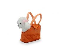 Chien/chiot dans un sac/plateau en peluche orange 19x17cm