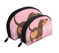 Chien Chiot Teckel, Trousse de Maquillage Coquille Femme Petit Porte-Monnaie Trousse de Toilette Trousse à cosmétiques 2 pièces
