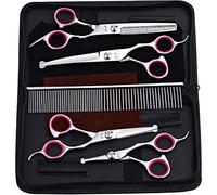 Chien Ciseaux Avec Embout rond, Lot de 5 Kit de Toilettage Pour Chien, Ciseaux de Toilettage Pour Animaux en Acier Inoxydable Pour Corps Entier, Visage, Nez, Oreille et Patte (Rose)