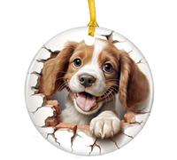 Chien Cocker Spaniel Anglais Christmas Hanging avec Ficelle Dorée Sapin Décoration D'Ornement De Noël Céramique Décoration De Noël À Suspendre