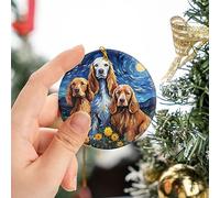 Chien Cocker Spaniel Anglais Christmas Hanging avec Ficelle Dorée Sapin Décoration D'Ornement De Noël Céramique Décoration De Noël À Suspendre