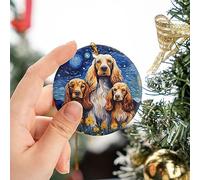Chien Cocker Spaniel Anglais Décoration De Noël À Suspendre avec Ficelle Dorée Sapin Décoration D'Ornement De Noël Céramique Christmas Hanging