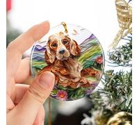 Chien Cocker Spaniel Christmas Hanging avec Ficelle Dorée Sapin Décoration D'Ornement De Noël Céramique Décoration De Noël À Suspendre