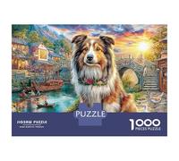 Chien Collie dans Un Village Traditionnel Chinois Puzzle Adulte Collie in Magical Garden 1000 Pcs Papier Épais pour La Famille Facile À Assembler Activité Parent-Enfant Cadeau De Noël 70x50cm/