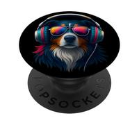 Chien coloré avec Casque et Lunettes Musical Chien PopSockets PopGrip Adhésif