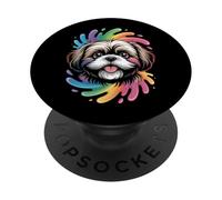 Chien coloré Shih Tzu Rainbow Splash PopSockets PopGrip Adhésif