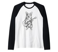 Chien Corgi Amusant Jouant de la Guitare Acoustique Manche Raglan