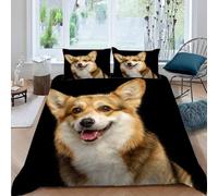 Chien Corgi Housse de Couette 140x200 Parures de Lit 1 Personne Imprimé 3D Microfibre Douce Animaux Mignons et Animaux de Compagnie Housses Couette avec 2 Taies d'oreiller et Fermeture Éclair h.4172