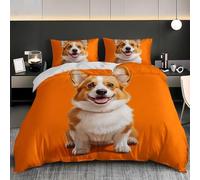 Chien Corgi Housse de Couette 200x200 Parures de Lit 2 Personnes Imprimé 3D Microfibre Douce Animaux Mignons et Animaux de Compagnie Housses Couette avec 2 Taies d'oreiller et Fermeture Éclair h.3688