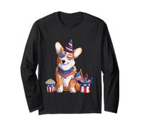 Chien Corgi Patriotique du 4 Juillet, Drapeau américain Amusant et Mignon Manche Longue
