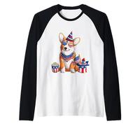 Chien Corgi Patriotique du 4 Juillet, Drapeau américain Amusant et Mignon Manche Raglan