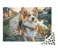 Chien Corgi Puzzle 1000 Pièces pour Adultes Rue Pavée Jeu de Puzzle 1000 Pièces Détente Décor à la Maison 70x50cm/1000pcs