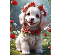 Chien couronné de Fleur Puzzle de 90 Pièces pour Adultes, 25x20cm Puzzles Classiques 90 pièces Adultes, Puzzle Stimulant Parfait pour Les Soirées de Jeu