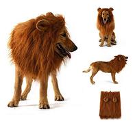 Chien Crinière de Lion Costume pour Moyen à Grand Chien et Chat Réglable Réaliste Drôle Animal de Compagnie Lion Crinière Perruque avec Oreilles Vêtements pour Halloween Cosplay Fête Vacances (Dark)
