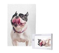 Chien Curieux et Heureux Bouledogue français,Puzzle Familial en Bois de 1 000 pièces pour Adultes et Adolescents
