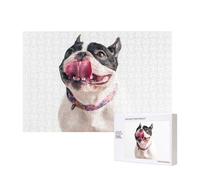 Chien Curieux et Heureux Bouledogue français,Puzzle Familial en Bois de 300 pièces pour Adultes et Adolescents, décoration d'intérieur