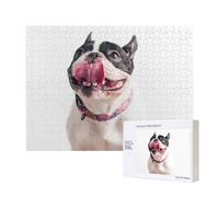 Chien Curieux et Heureux Bouledogue français,Puzzle Familial en Bois de 500 pièces pour Adultes et Adolescents, décoration d'intérieur
