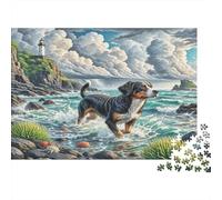 Chien d’Eau Portugais Papier épais Bouvier Bernois éclaboussant dans l’Eau côtière Lot Puzzle pour Seniors Entraînement cérébral Cadeau Secret de Noël 70x50cm/1000 pièces