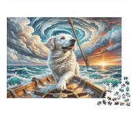 Chien d’Eau Portugais Papier recy hien sur Un Bateau dans Une mer agitée Puzzle Cadeau décoratif pour Enfants 38x26cm/1000 pièces