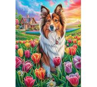 Chien dans la prairie fleurie 500 Pièces Puzzle Débutant En Carton Anti-Déchirure Conte de fées mignon d'accompagnement Facile Apprentissage Anti-Stress Passe-Temps Cadeau Fête Des Mères Petit Prix 50