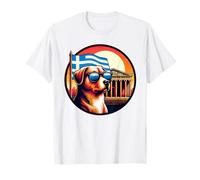 Chien dans Les ruines du Parthénon en Grèce avec Un Drapeau Grec T-Shirt