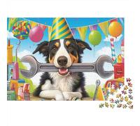 Chien de Berger 1000 Pièces Puzzle Unique Décoration Moderne Collie avec clé et Chapeau Puzzle Jouets De Jeu pour Adultes Et Enfants 52x38cm/1000pcs