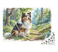 Chien de Berger anatolien Carton Colley sur Un Chemin forestier avec Roches moussues Puzzle Premium Entraînement cérébral Décoration d’intérieur 38x26cm/1000 pièces