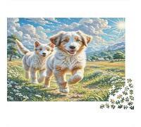 Chien de Berger anatolien Papier Deux Chiots Courant dans Un Champ herbeux Puzzle pour Enfants 12+ Amusant Cadeau de Noël 70x50cm/1000 pièces