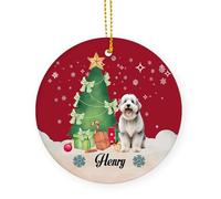 Chien De Berger Anglais Ancien Céramique Ornements De Noël, avec Ficelle Céramique À Suspendre 7.3Cm Ornement Noel