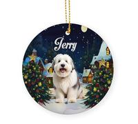 Chien De Berger Anglais Ancien Céramique Ornements De Noël, avec Ficelle Céramique À Suspendre 7.3Cm Déco Sapin Noël