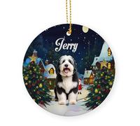 Chien De Berger Anglais Ancien Céramique Ornements De Noël, avec Ficelle Céramique À Suspendre 7.3Cm Décoration Arbre De Noël Pendentif