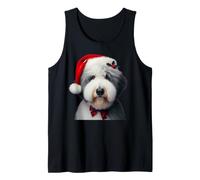 Chien de Berger Anglais avec Bonnet de Père Noël Débardeur