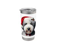 Chien de berger anglais avec bonnet de Père Noël Gobelet isotherme en acier inoxydable double paroi