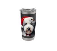 Chien de berger anglais avec bonnet de Père Noël Gobelet isotherme en acier inoxydable double paroi