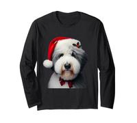 Chien de Berger Anglais avec Bonnet de Père Noël Manche Longue
