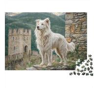 Chien de Berger Blanc Puzzle pour Adultes Puzzle 1000 Pièces Vue Château Détente Décor Maison Cadeau 38x26cm/1000pcs