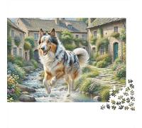 Chien de Berger Cour de Village Puzzle 1000 Pièces Puzzle pour Adultes Ruisseau Relaxation Cadeau Décoration Maison 38x26cm/1000pcs
