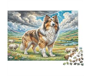 Chien de Berger de l’Atlas Papier Mélange de Colley dans Un Champ avec des Moutons Puzzle Cadeau Secret de Noël Stimulant Mental 38x26cm/1000 pièces
